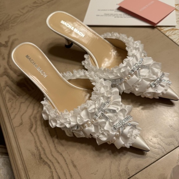 MACH & MACH Shoes - MACH & MACH White and Silver Embellished Heels